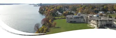 Image of St. Lawrence Lodge Long-Term Care Home and the St. Lawrence River.